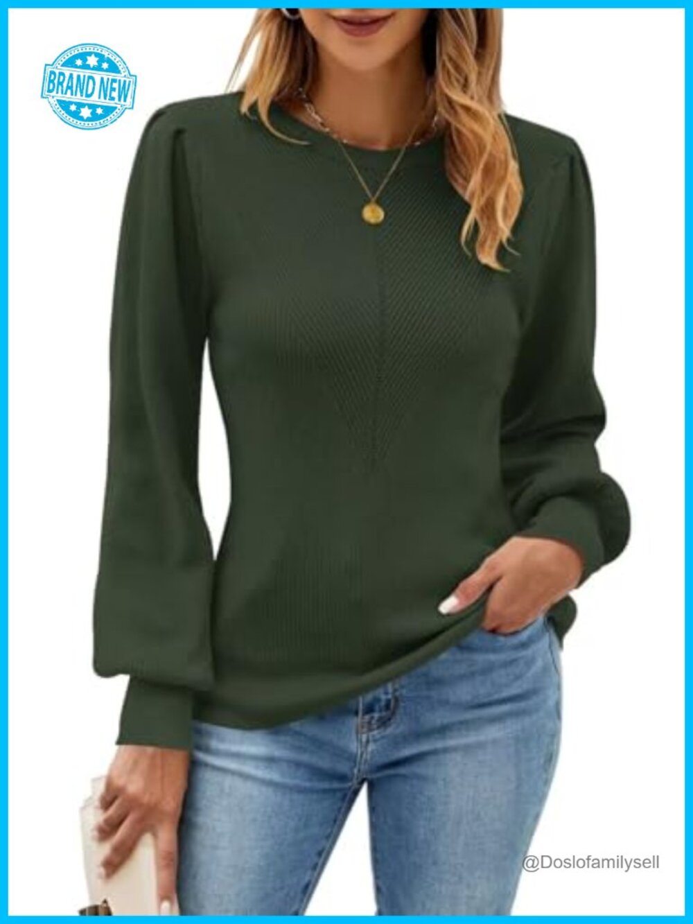 Womens Ribbed Knit Crew Neck Long Sleeve Pullover Sweater Casual Fall